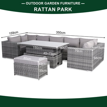 Rose U-Shape Aluminium Modular Corner Sofa Set with Rising Table in Grey Weave(#1019)